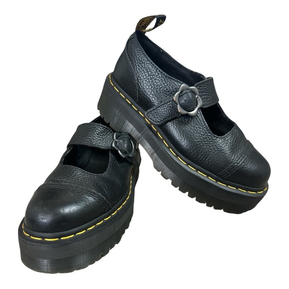 Dr. Martens ADDINA Flower Women’s Buckle Leather Platform Shoes Black Size 7 - Picture 2 of 14